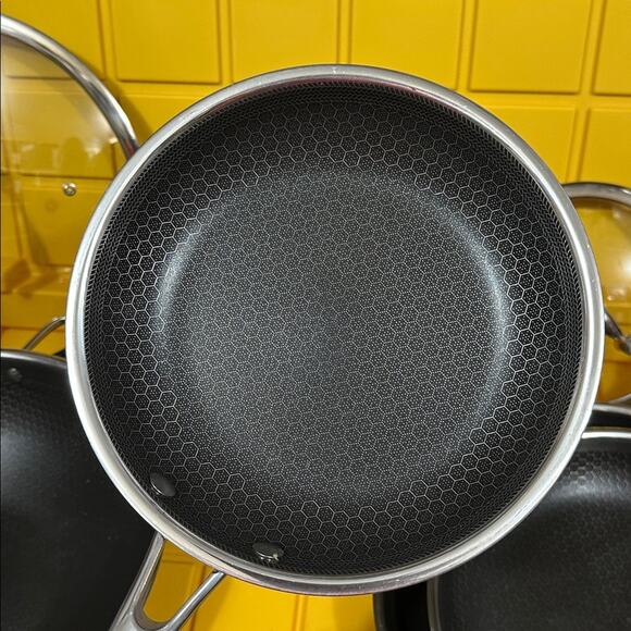 HEXCLAD 7-Piece Nonstick Stainless Steel Frying Pan Set 8 10 12- Lids Wok $600 - Picture 9 of 10